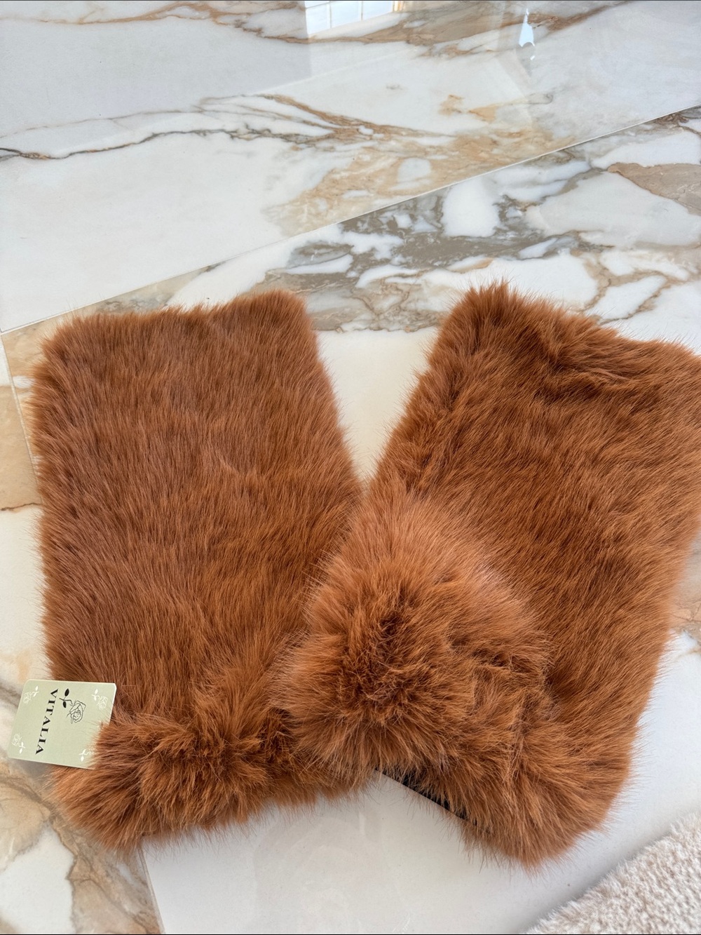 Plush Faux Fur Hand Warmers in Rich Rust